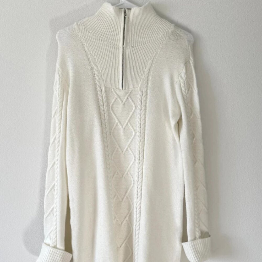 Kathy Ireland White Knit Long Sleeve 1/4 Zip Sweater Dress Small NWT